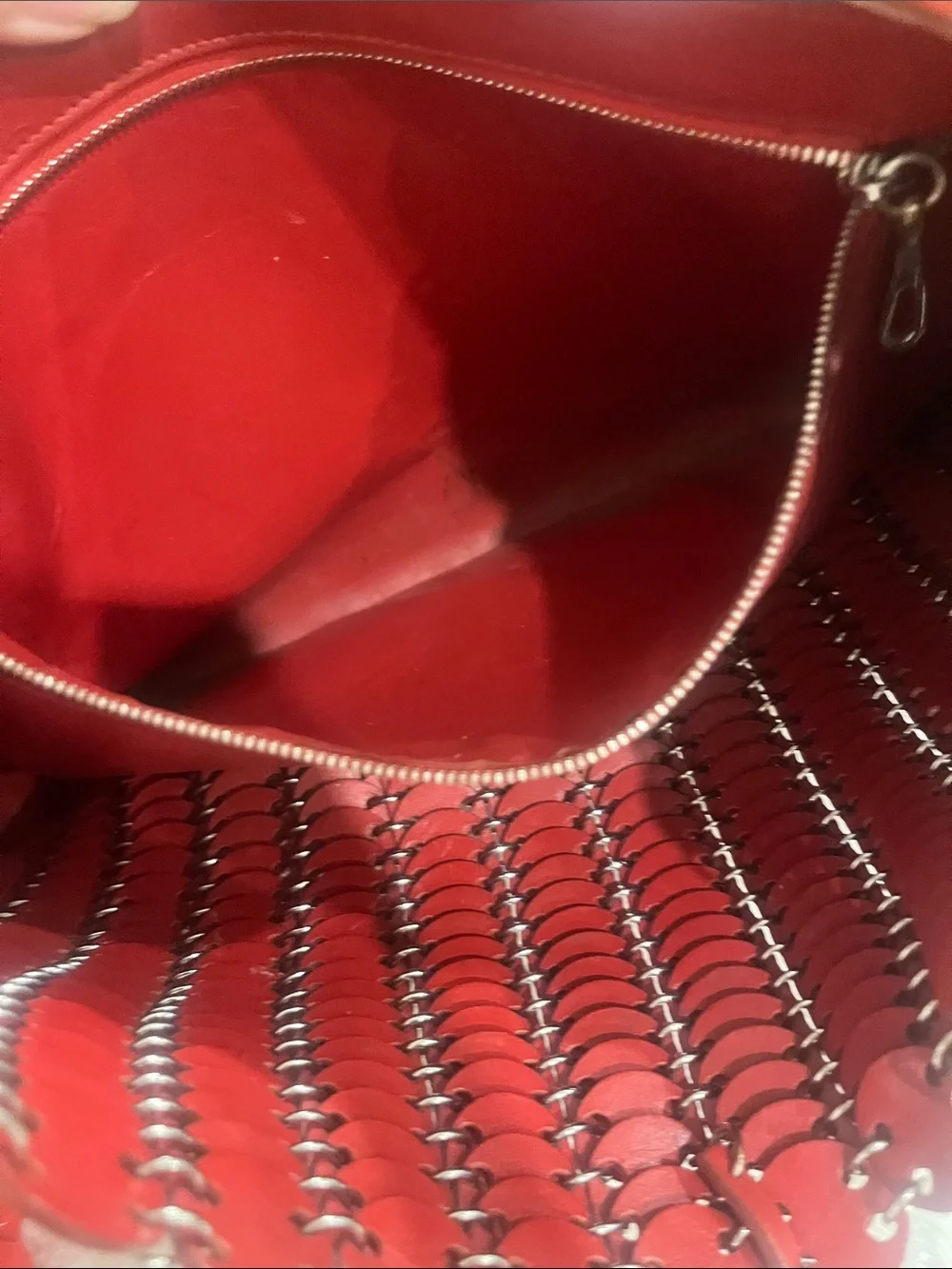 Paco Rabanne Red Woven-Link Shoulder Bag